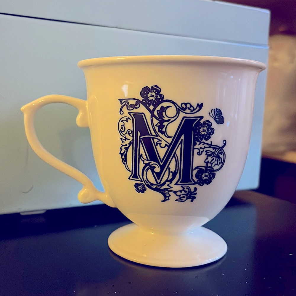 Anthropologie Cup/Mug black and white monogram “M”